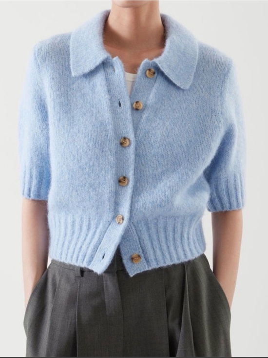 COS Sweaters - COS *WOOL/ALPACA* Sky Light Baby Blue Short Sleeve Knit Cardigan Sweater XSMALL